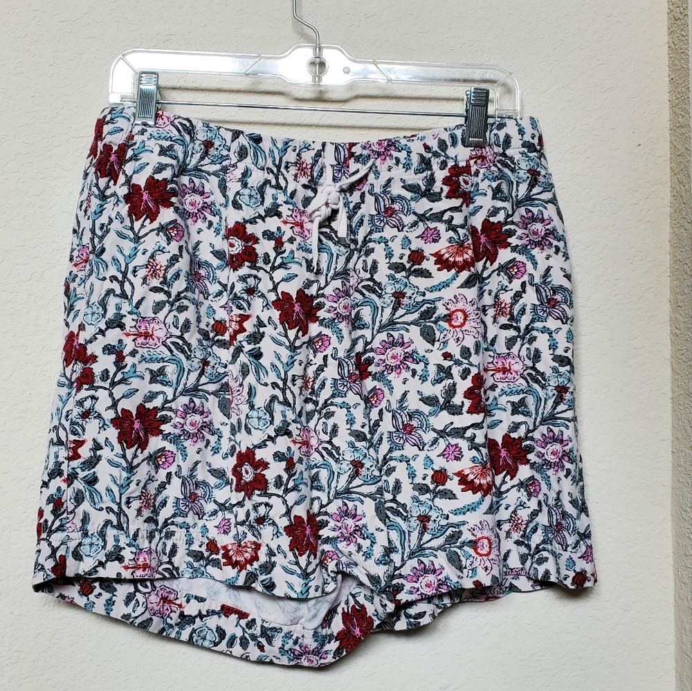 J.Jill Floral Elastic Tie Waist Shorts. Size Medium